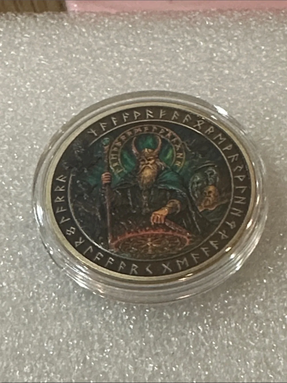 Viking Wizard Coin Art Pendant — Green and Bronze